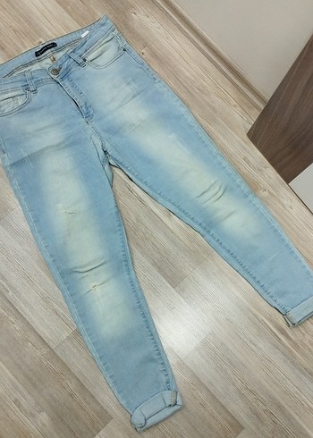 Bej Kadın Denim Midi Boy Pantolon