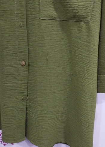 Kadın yeşil Uzun Keten Gömlek - Görsel 2