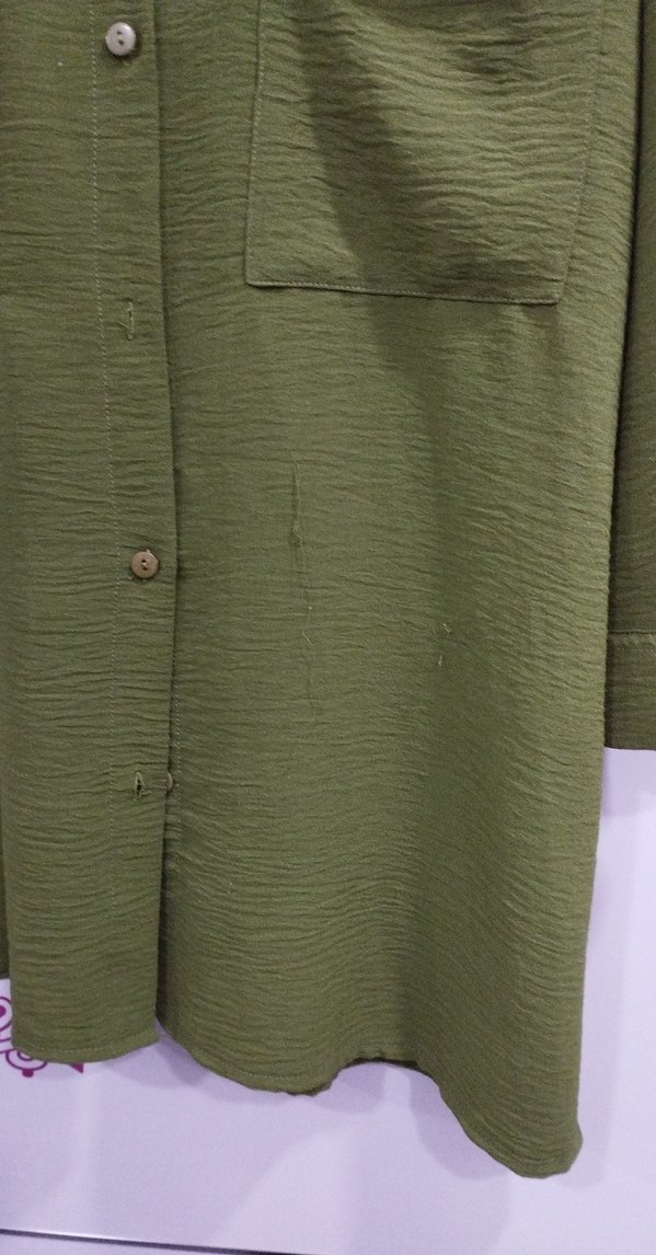 Kadın yeşil Uzun Keten Gömlek - Görsel 2