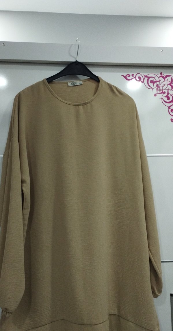 Bej Uzun Kollu Salaş Kadın Tunik - Görsel 3