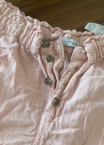 Zara Düğmeli Pudra Pembe Midi Keten Kadın Pantolon