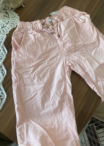Düğmeli Pudra Pembe Midi Keten Kadın Pantolon