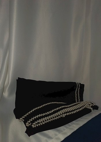 İnci İşlemeli Siyah Şal, İnci Oyalı - Görsel 2