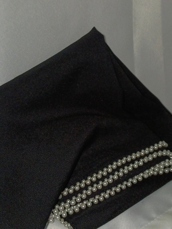 İnci İşlemeli Siyah Şal, İnci Oyalı - Görsel 3
