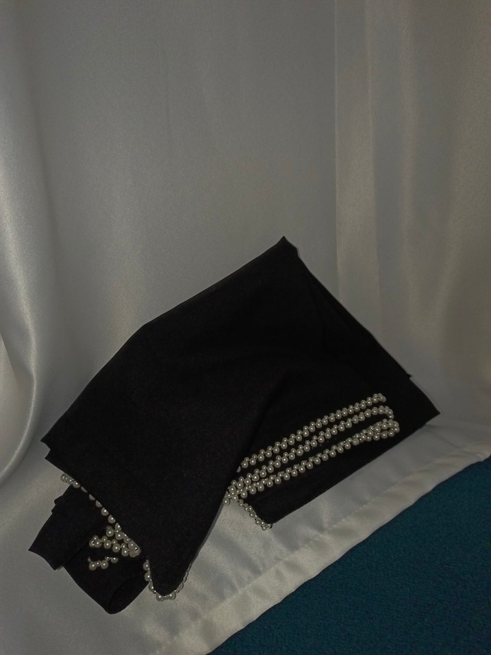 İnci İşlemeli Siyah Şal, İnci Oyalı - Görsel 4