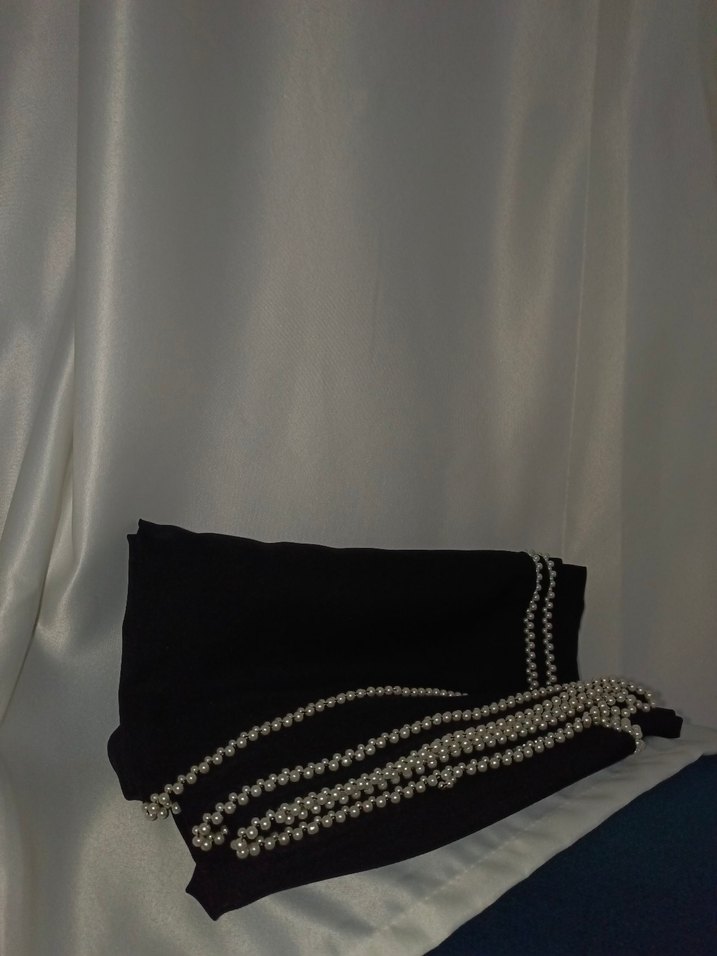 İnci İşlemeli Siyah Şal, İnci Oyalı - Görsel 2