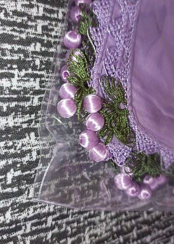 Lila Sarma kiraz boncuklu iğne oyası - Görsel 3