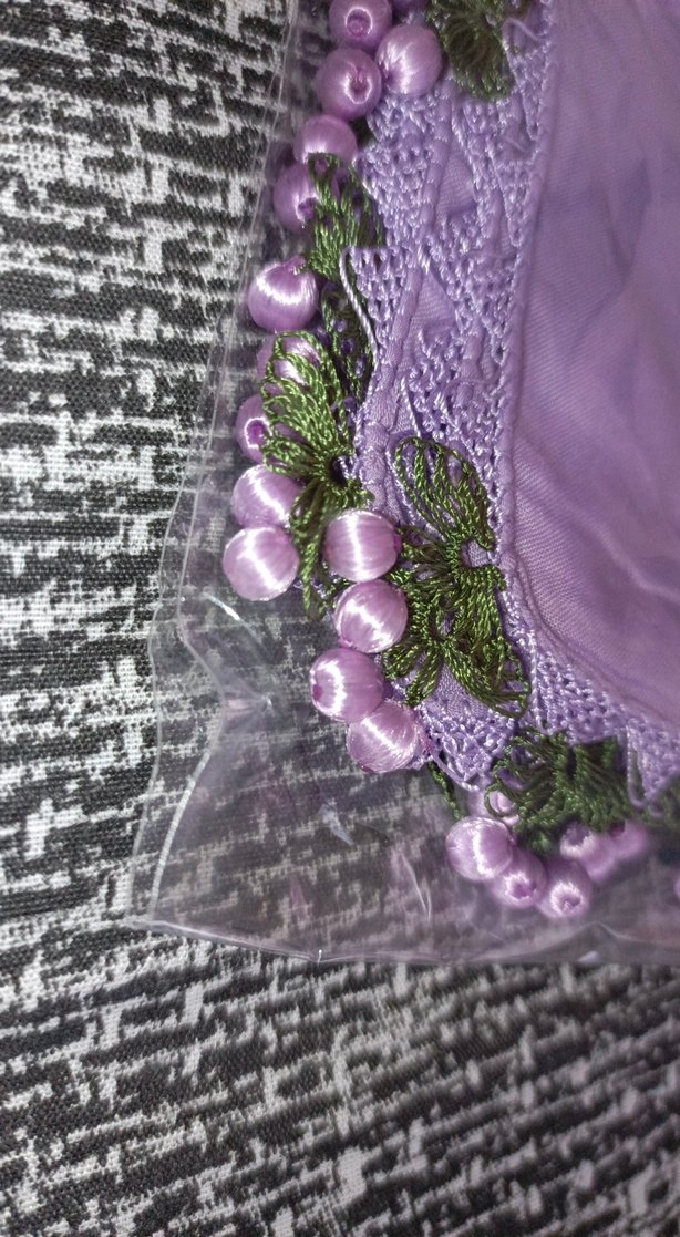 Lila Sarma kiraz boncuklu iğne oyası - Görsel 3