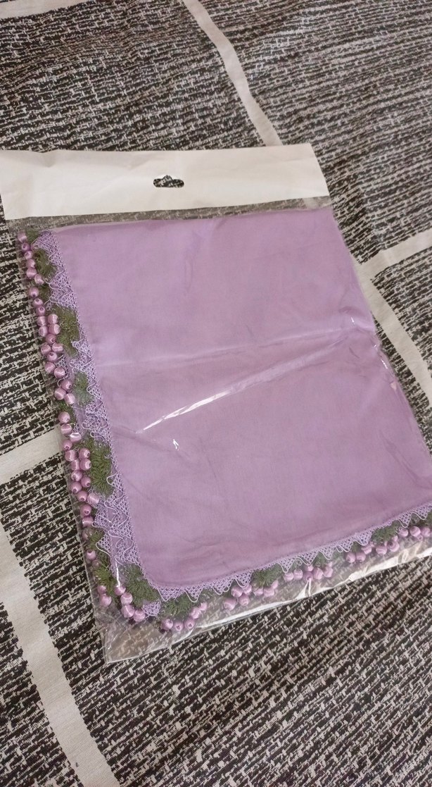 Lila Sarma kiraz boncuklu iğne oyası - Görsel 4