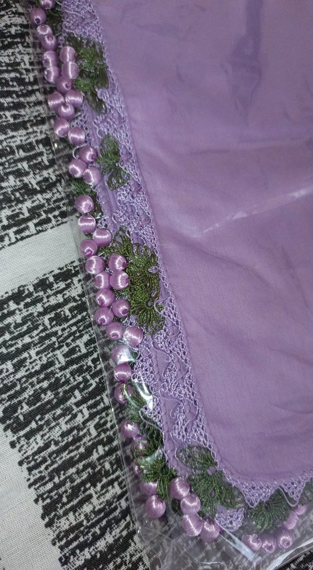 Lila Sarma kiraz boncuklu iğne oyası - Görsel 2