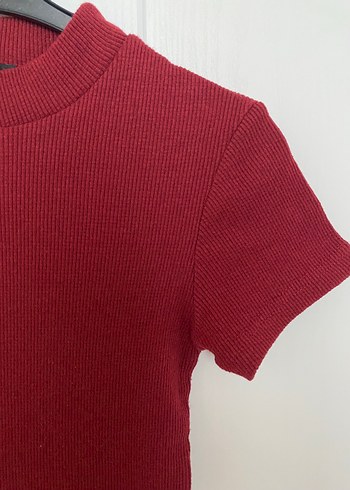 Trendyol & Milla Bordo Kısa Kollu Yüksek Yakalı Triko Elbise
