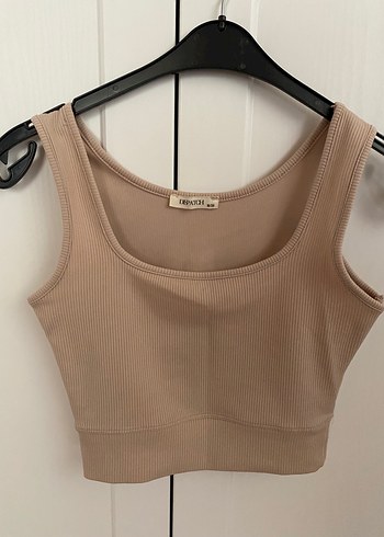 Bej Kolsuz Crop Top, Tek Renk, Mini Boy