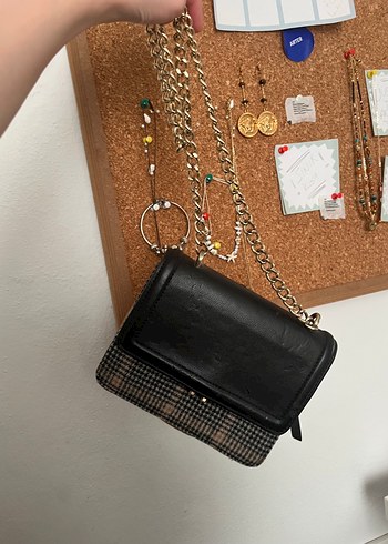 Zara Tokalı Deri ve Ekose Kadın Çantası