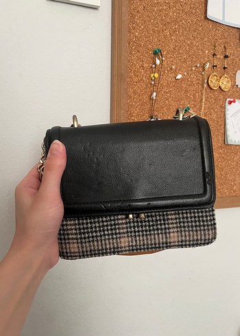 Beden Tokalı Deri ve Ekose Kadın Çantası