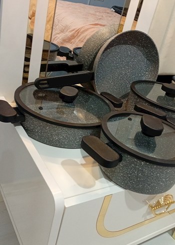 Gri Granit Tencere ve Tava Seti sıfır urun set