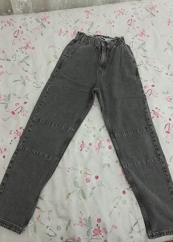 11-12 Yaş Beden Gri Kadın Loose Fit Midi Jean