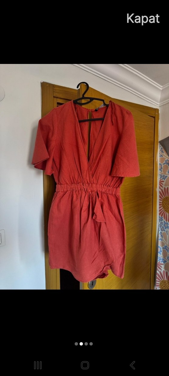 Zara  kiremit kırmızı  midi tulum elbise - Görsel 2