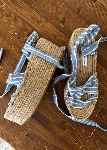 Zara Zara mavi Çizgili Kot Dolgu Topuklu Bohem Sandalet