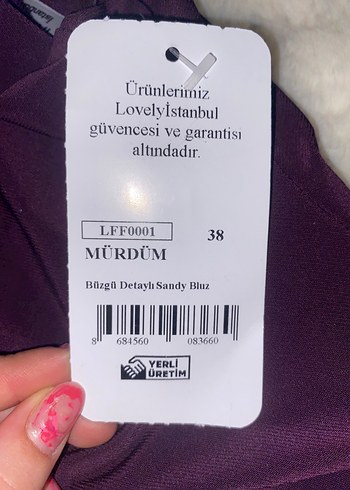 38 Beden mor Renk Mor Uzun Kollu Drapeli Yüksek Yakalı Bluz