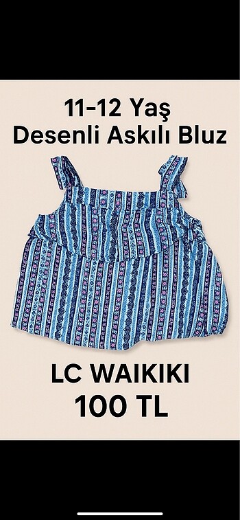 LC Waikiki 11 12 Yas Desenli Askili Bluz Hic Kullanilmamis
