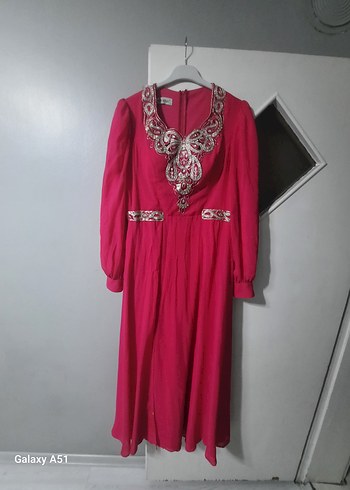 Abiye Pembe Uzun Kollu Drapeli Kadın Elbise