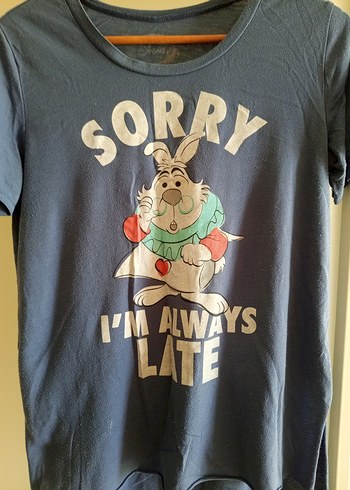 m Beden mavi Renk Çizgi Karakter logolu uzun t-shirt
