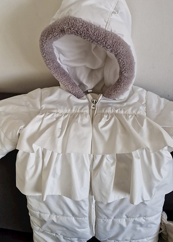Kürk Detaylı Beyaz Bebek Kışlık Kız Tulumu - Görsel 5