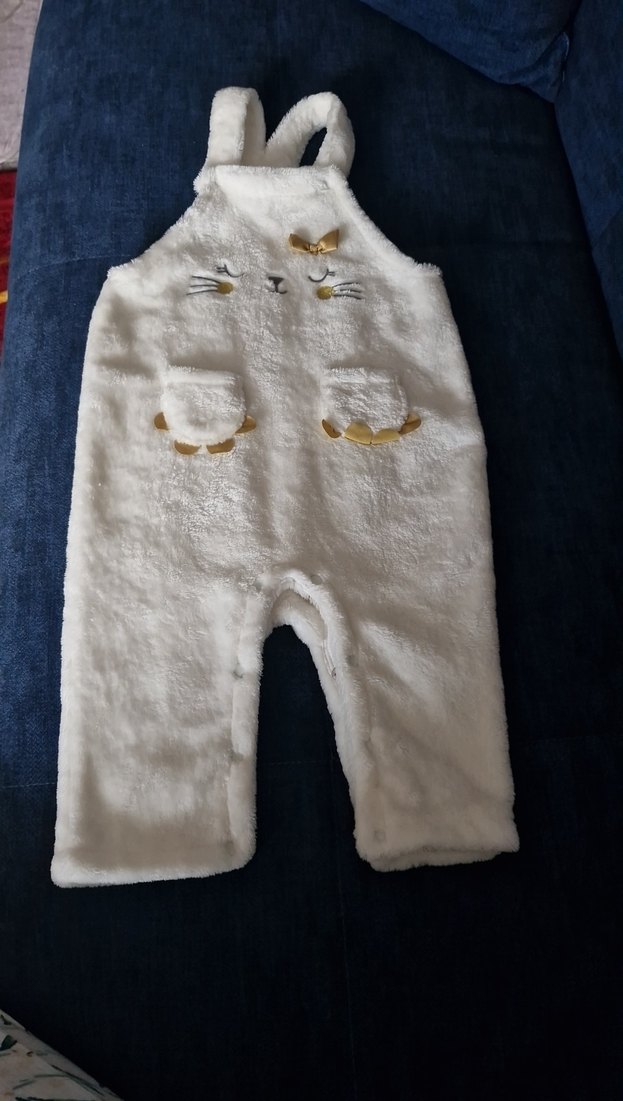 Beyaz Nakışlı Kürklü Kedi Tulumu - Görsel 2