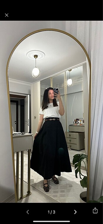 Uzun Paraşüt Kumaş Midi Etek