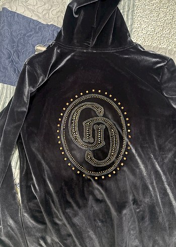 Nakışlı Antrasit Kadın Kapüşonlu Kadife Eşofman Takımı - Görsel 2