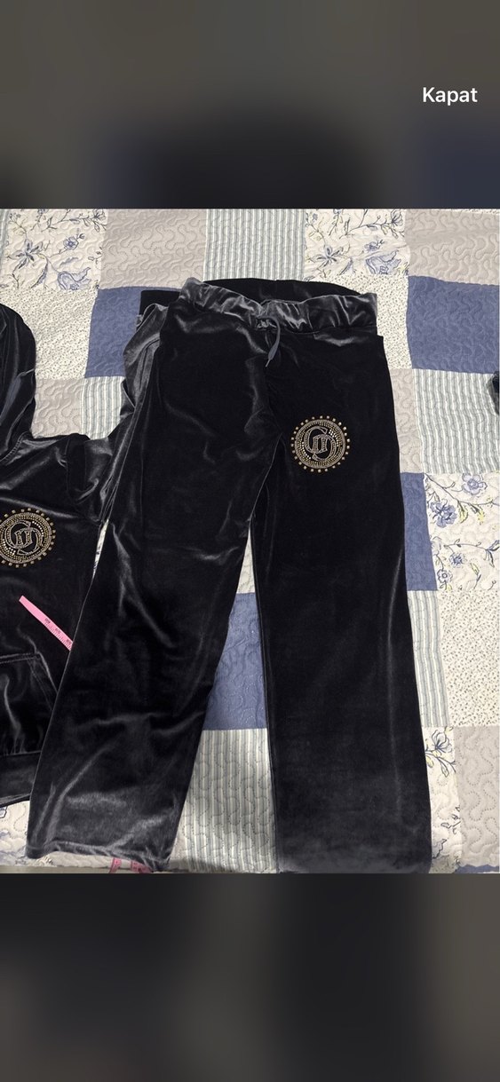 Nakışlı Antrasit Kadın Kapüşonlu Kadife Eşofman Takımı - Görsel 5