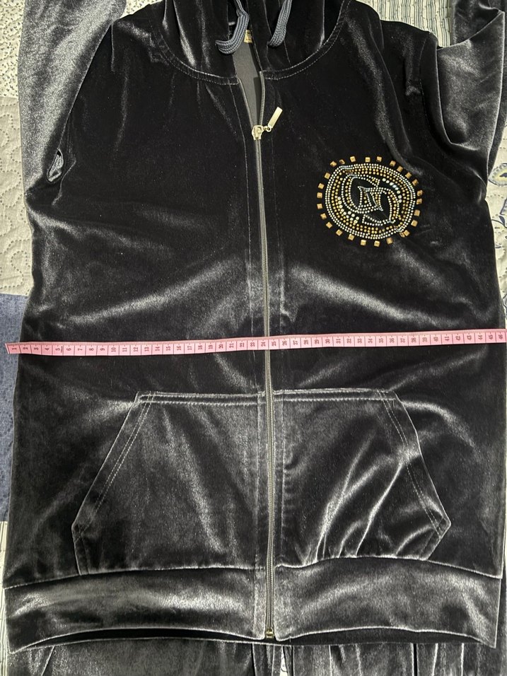 Nakışlı Antrasit Kadın Kapüşonlu Kadife Eşofman Takımı - Görsel 3