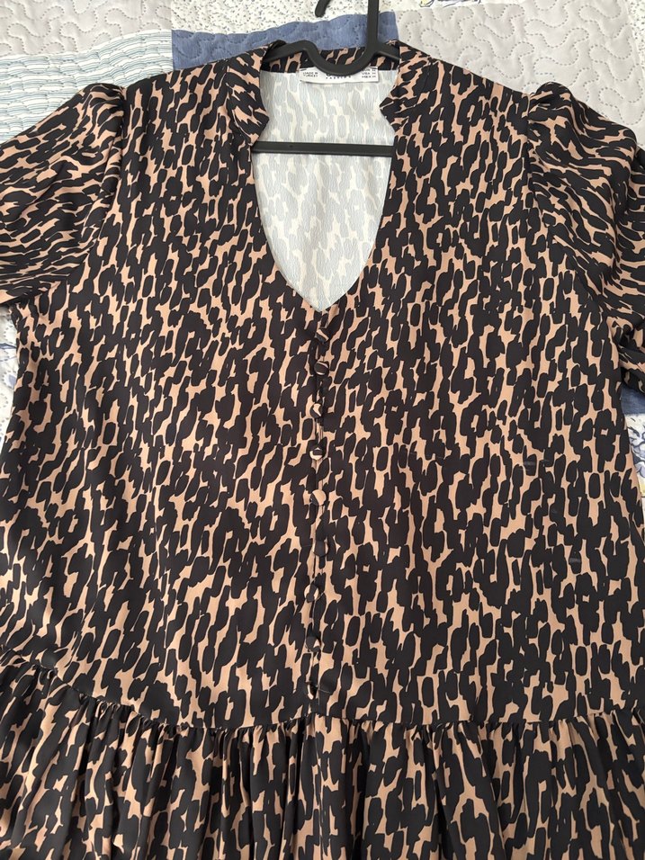 Kahverengi Yılan Desenli V Yakalı Mini Elbise - Görsel 2