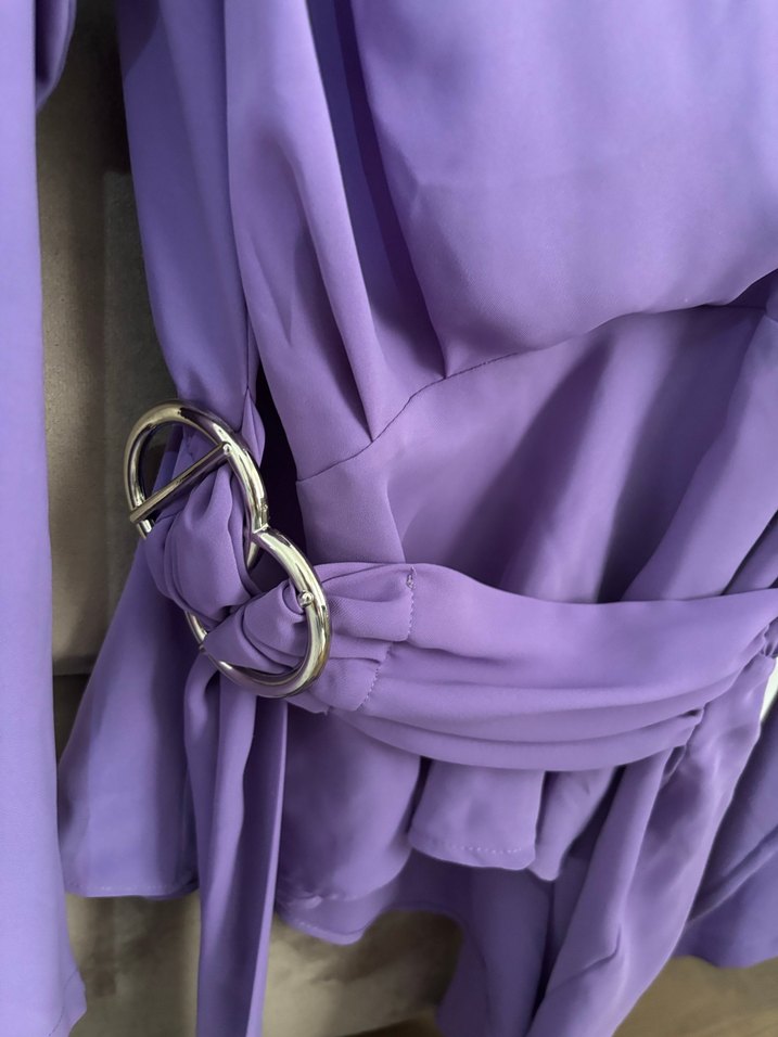 Lila Saten Bağlama detay Bluz - Görsel 2
