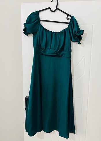 Parlak Turkuaz Drapeli Uzun Kadın Elbise - Görsel 2