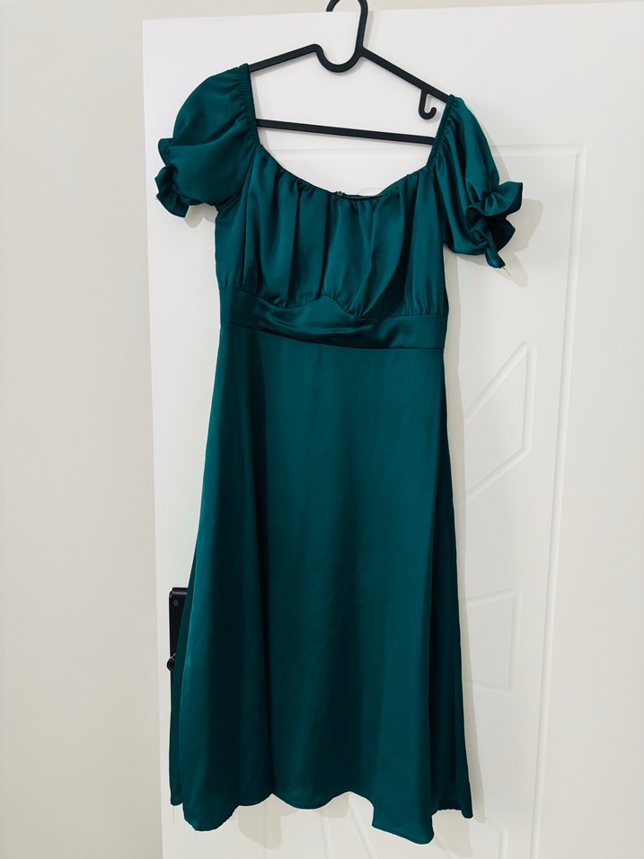 Parlak Turkuaz Drapeli Uzun Kadın Elbise - Görsel 2