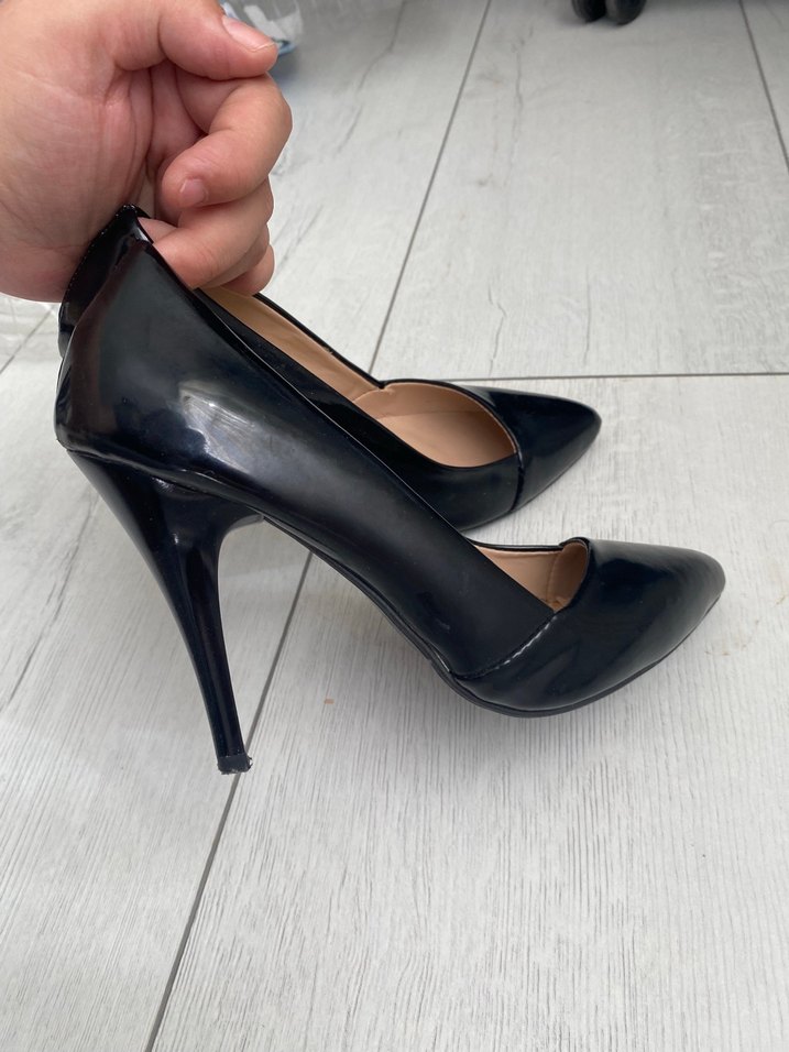 Siyah Rugan Stiletto Topuklu Kadın Ayakkabı - Görsel 3