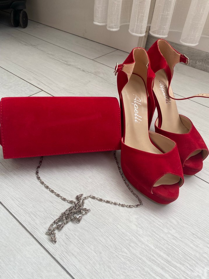 Kırmızı Süet Yüksek Topuklu Kadın Ayakkabı - Görsel 3