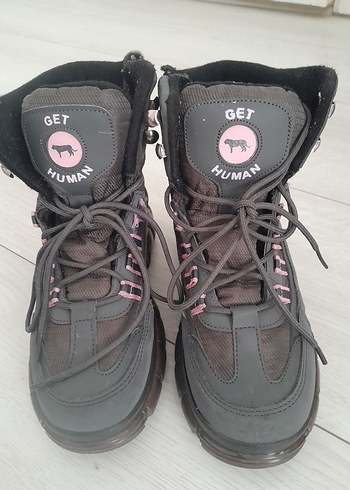 Yüksek Topuklu, Bağcıklı Pembe Gri Punk Bot - Görsel 2