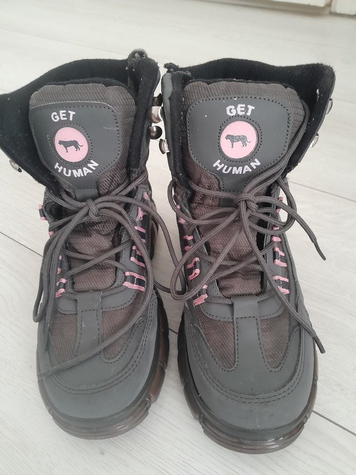 Yüksek Topuklu, Bağcıklı Pembe Gri Punk Bot - Görsel 2