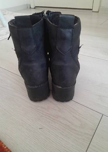 Siyah Deri Bağcıklı Yüksek Topuklu Punk Bot - Görsel 4