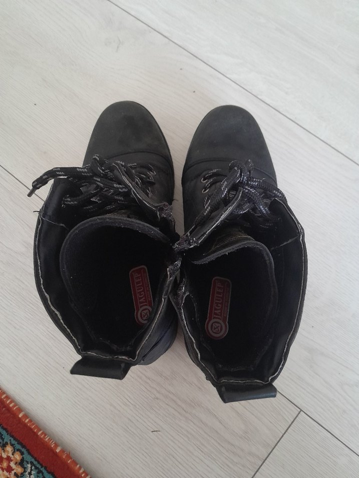 Siyah Deri Bağcıklı Yüksek Topuklu Punk Bot - Görsel 5