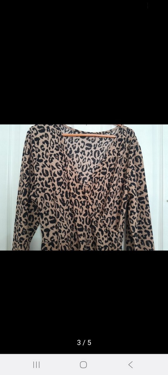 Leopar Desenli Uzun Kollu Kadın Uzun Elbise - Görsel 3