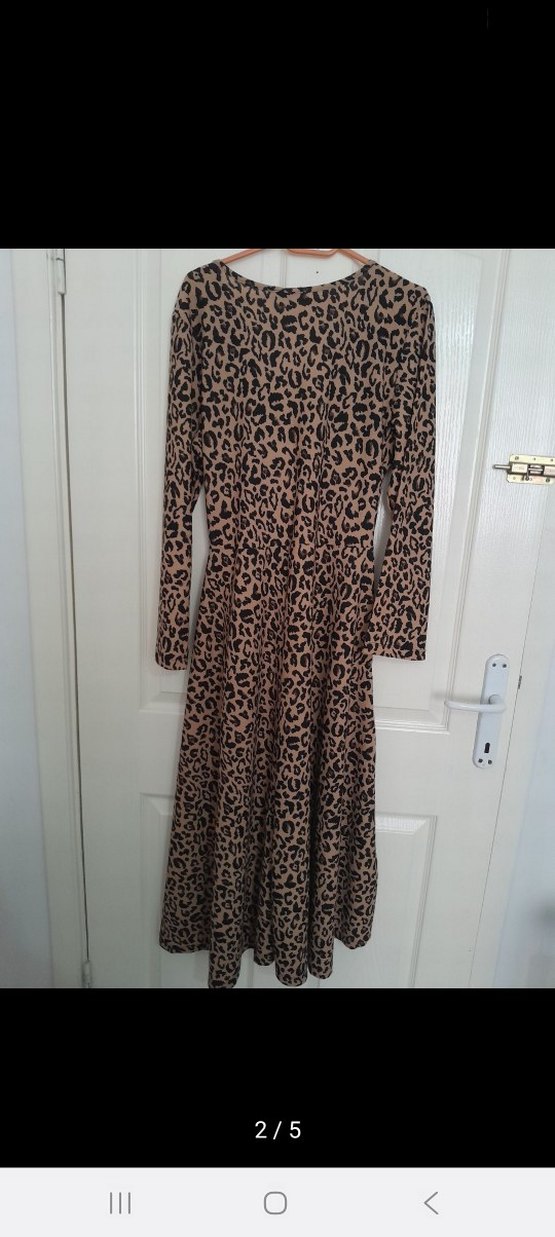 Leopar Desenli Uzun Kollu Kadın Uzun Elbise - Görsel 2