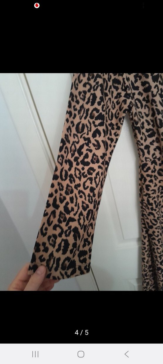 Leopar Desenli Uzun Kollu Kadın Uzun Elbise - Görsel 4