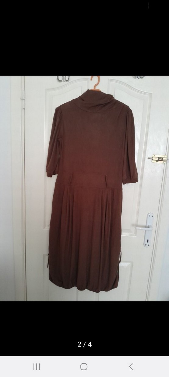 Kahverengi Süet diz altı boy elbise - Görsel 2