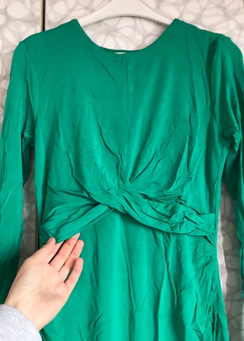 Yeşil Uzun Kollu Drapeli Kadın Elbise - Görsel 2
