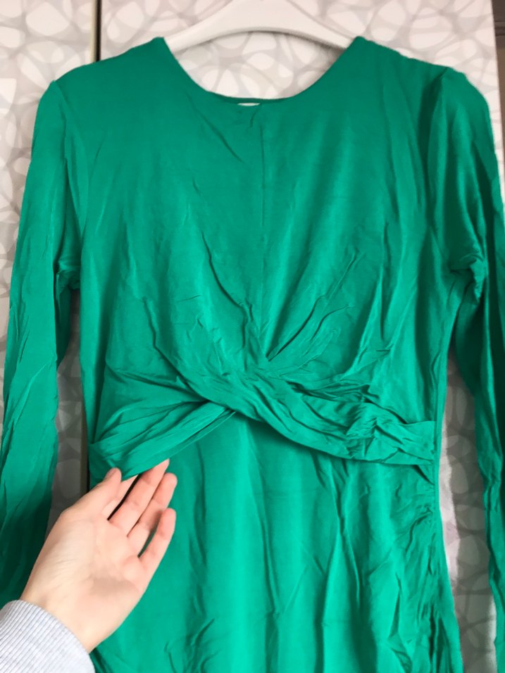 Yeşil Uzun Kollu Drapeli Kadın Elbise - Görsel 2
