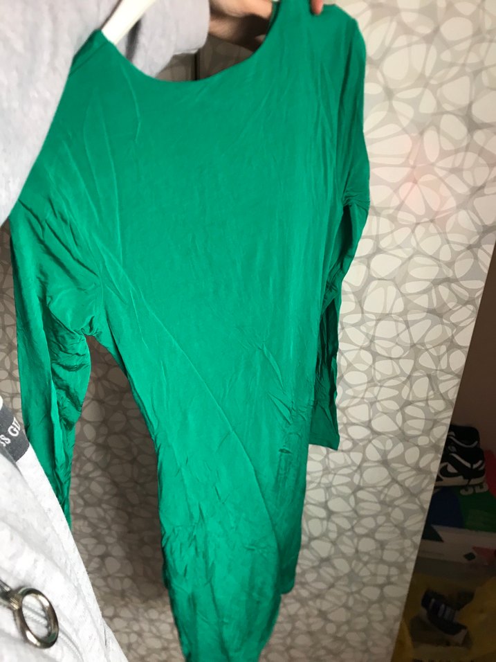 Yeşil Uzun Kollu Drapeli Kadın Elbise - Görsel 3