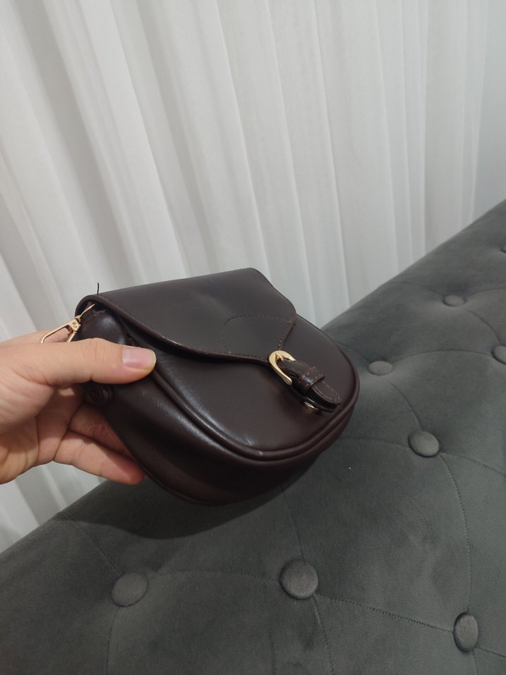 Kahverengi Deri Tokalı Kadın Çanta - Görsel 2